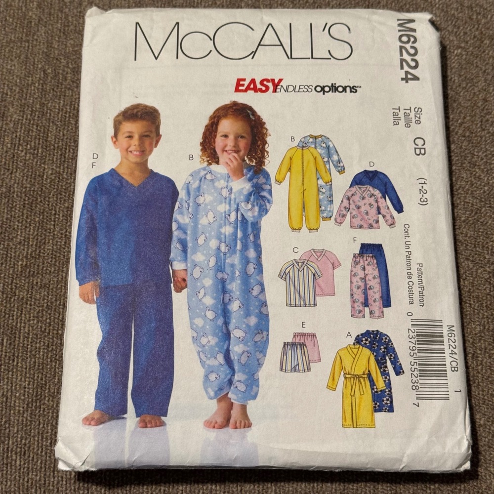 McCall's M6224 Toddlers Childrens Pajamas Robe Jumpsuit Sewing Pattern Size 1-3